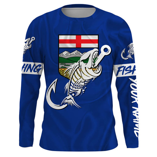 Customized Alberta long sleeve fishing shirts Alberta Flag Fish hook skull performance fishing shirts NQS3517