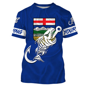 Customized Alberta long sleeve fishing shirts Alberta Flag Fish hook skull performance fishing shirts NQS3517