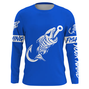 Customized Blue Fish hook skull reaper sun protection performance long sleeve fishing shirts NQS3520