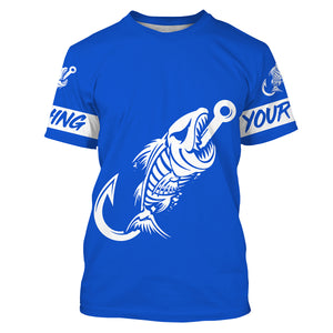 Customized Blue Fish hook skull reaper sun protection performance long sleeve fishing shirts NQS3520