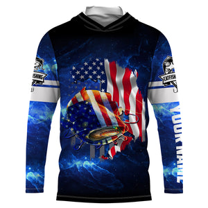 Catfish Fishing American flag patriotic galaxy performance fishing shirts UV protection quick dry Customize name long sleeves UPF 30+ NQS898