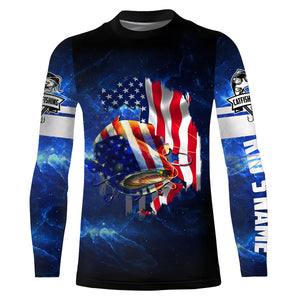 Catfish Fishing American flag patriotic galaxy performance fishing shirts UV protection quick dry Customize name long sleeves UPF 30+ NQS898