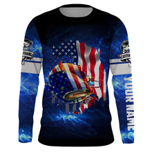 Load image into Gallery viewer, Catfish Fishing American flag patriotic galaxy performance fishing shirts UV protection quick dry Customize name long sleeves UPF 30+ NQS898