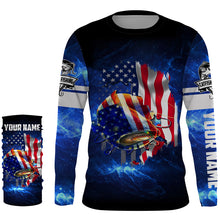 Load image into Gallery viewer, Catfish Fishing American flag patriotic galaxy performance fishing shirts UV protection quick dry Customize name long sleeves UPF 30+ NQS898