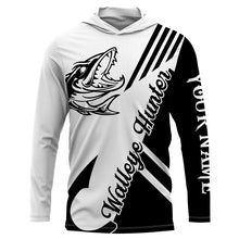 Load image into Gallery viewer, Walleye Hunter Fishing black and white custom name performance fishing shirts NQS901