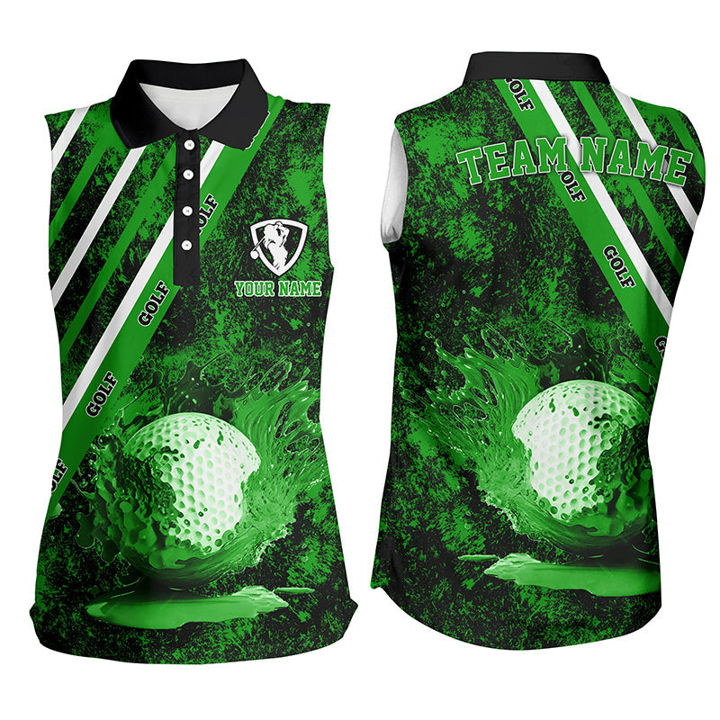 Womens sleeveless polo shirt custom green camo golf sport team jerseys, golf outfits for women NQS6711