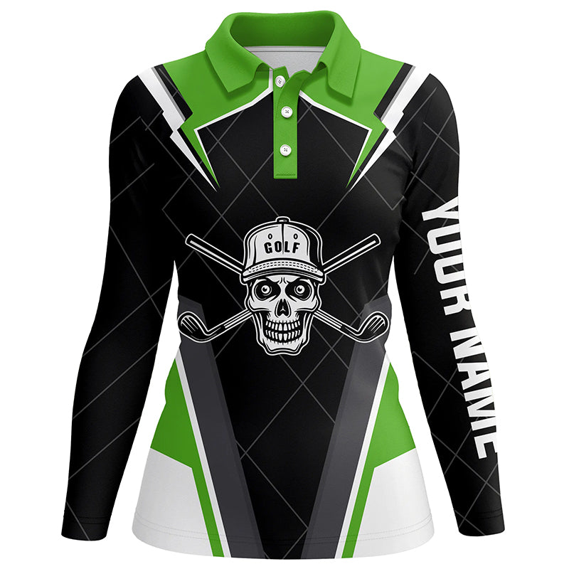 Black Womens golf polo shirts custom golf skull shirt for ladies, golf attire for women | Green NQS6905