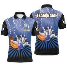 Load image into Gallery viewer, Men Bowling Polo Shirt Custom lightning storm vintage Bowling Team Jersey, gift for Bowlers | Blue NQS7080