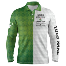 Load image into Gallery viewer, Green white Mens golf polo shirt custom name I was one under today one under a tree, a bush and water NQS4798