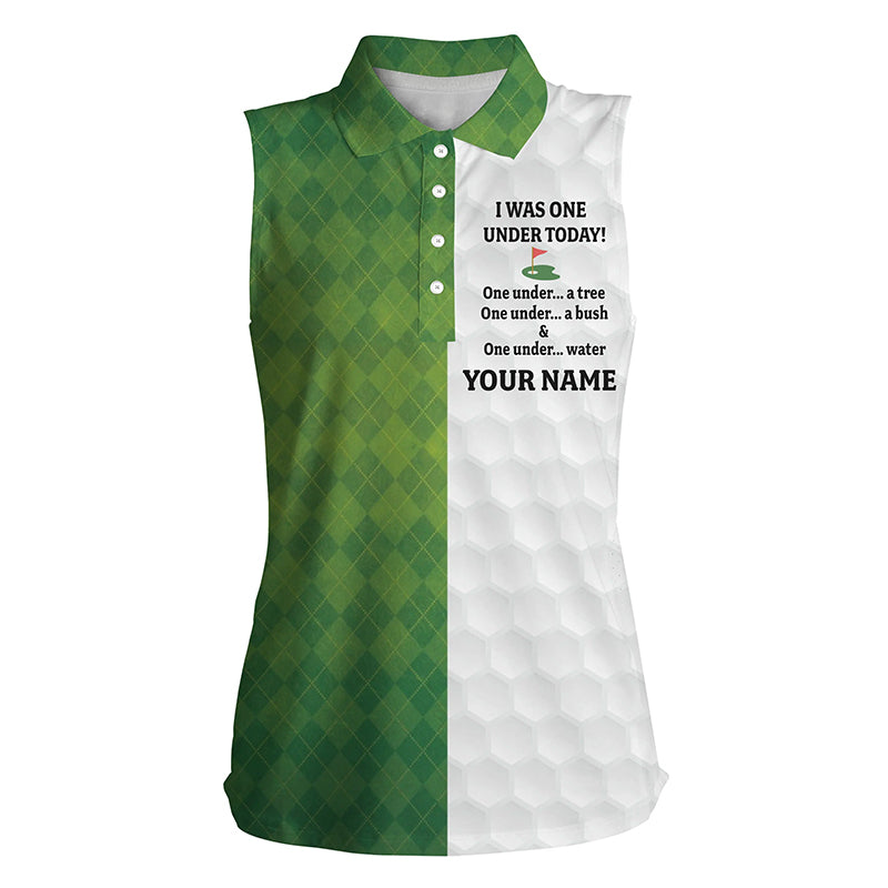 Green white Womens Sleeveless polo shirt custom I was one under today one under a tree, a bush & water NQS4798