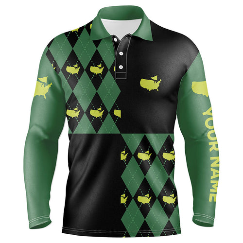 Mens golf polo shirts custom green and black argyle pattern golf tops for mens, coolest polo shirts NQS7202