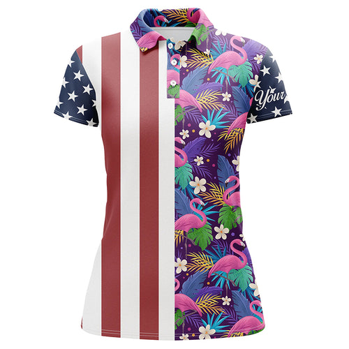 Womens golf polo shirts American flag patriotic custom floral flamingo pattern golf shirts for women NQS5066