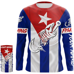 Cuba Fishing Custom Flag Fish hook skull Custom sun protection fishing shirts for men, women NQS5057