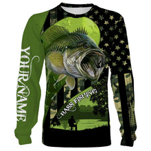 Load image into Gallery viewer, Largemouth Bass Fishing American Flag Customize Name 3D All Over printed Shirts, Gift For Father&#39;s Day, Fisherman NQS330