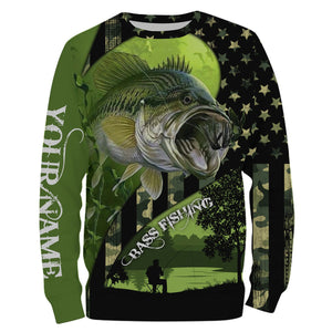 Largemouth Bass Fishing American Flag Customize Name 3D All Over printed Shirts, Gift For Father's Day, Fisherman NQS330
