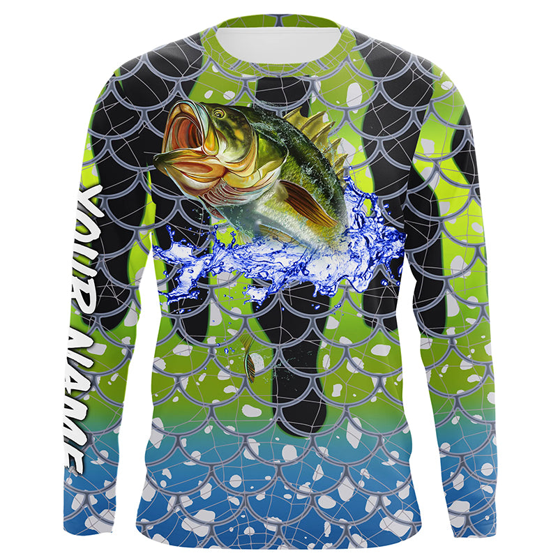 Largemouth Bass Fishing scales customize name performance UV protection long sleeves fishing shirt NQS643