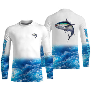 Tuna fishing blue sea wave water camo Custom Name performance long sleeve fishing shirts uv protection NQS3679