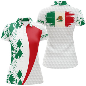 Womens golf polos shirts custom Mexico flag green argyle pattern white golf ball womens tops NQS6472