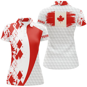 Womens golf polos shirts custom Canadian flag red argyle pattern white golf ball womens tops NQS6473