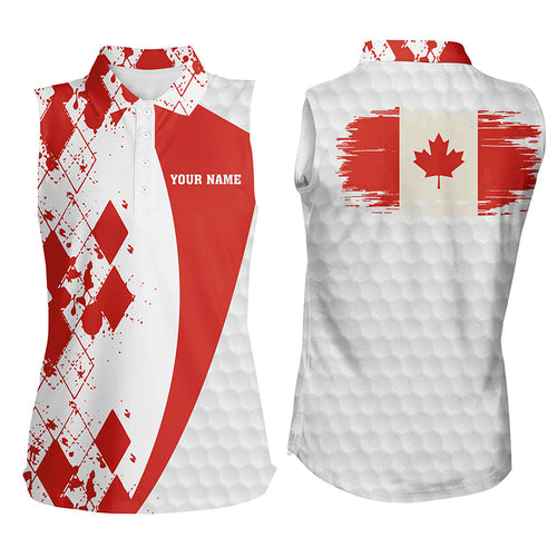 Womens sleeveless polo shirt custom Canadian flag red argyle pattern white golf ball womens tops NQS6473