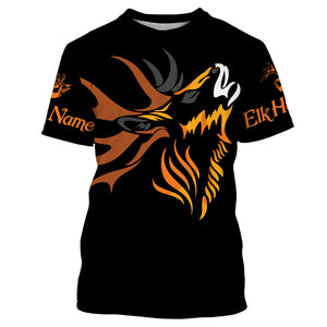 Bull elk hunting Orange black big game Custom Name 3D All Over Printed hunting Shirts NQS1057