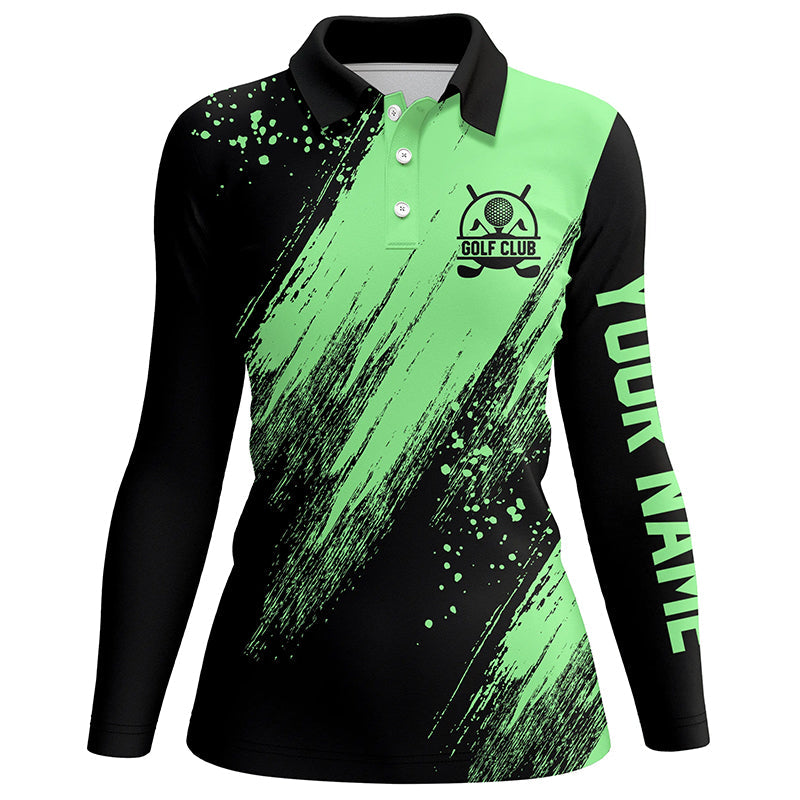 Black and green Womens golf polo shirt custom name golfing gifts, ladies golf tops NQS7088