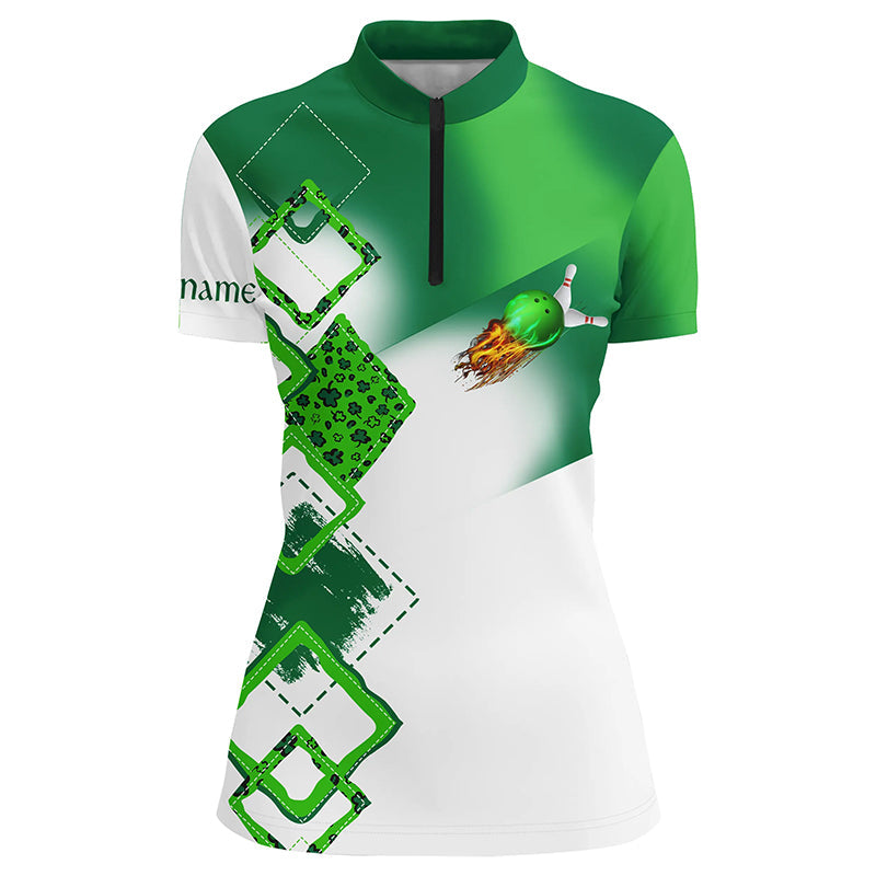 Green clover Women bowling Quarter Zip shirt Custom St Patrick Day team league bowling jerseys NQS7207