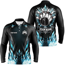 Load image into Gallery viewer, Icy Blue Light Mens polo bowling shirts Custom black team bowling jerseys for men, gifts for bowlers NQS7212