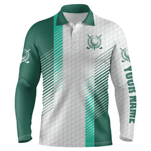 Load image into Gallery viewer, Green and white golf shirt custom name Mens golf polo shirts, mens green golf polo, golfer gifts NQS5076