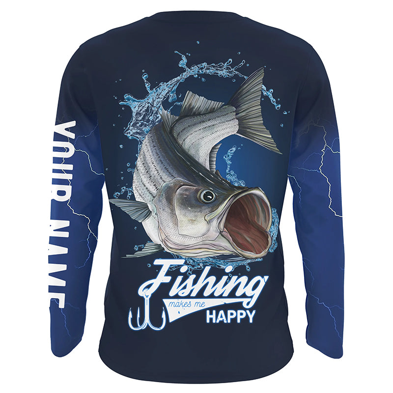 Fishing Makes Me Happy Striped Bass (Print On Back) Fishing 3D All Over printed Customized Name Shirts NQS326
