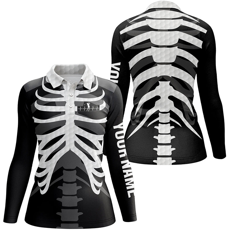 Black and white Womens golf polo shirts custom golf heartbeat Skeleton Halloween ladies golf tops NQS6254
