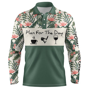 Mens golf polo shirt plan for the day coffee golf wine custom name tropical green leaves golf shirt NQS3998
