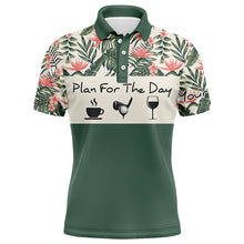 Load image into Gallery viewer, Mens golf polo shirt plan for the day coffee golf wine custom name tropical green leaves golf shirt NQS3998