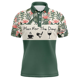 Mens golf polo shirt plan for the day coffee golf wine custom name tropical green leaves golf shirt NQS3998