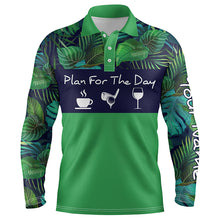 Load image into Gallery viewer, Mens golf polo shirt plan for the day coffee golf wine custom name green tropical plants golf shirt NQS4000