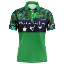 Load image into Gallery viewer, Mens golf polo shirt plan for the day coffee golf wine custom name green tropical plants golf shirt NQS4000