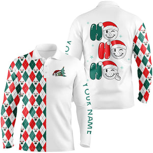 Christmas golf ball Ho Ho Ho Mens golf polo shirts custom red, white, green argyle pattern golf gift NQS6725