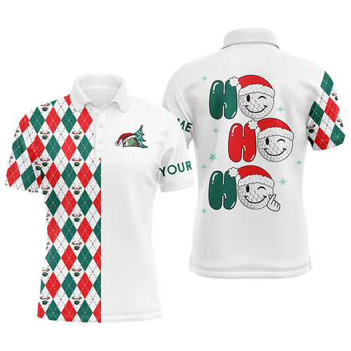 Christmas golf ball Ho Ho Ho Mens golf polo shirts custom red, white, green argyle pattern golf gift NQS6725