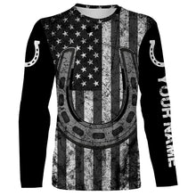 Load image into Gallery viewer, Black and white American flag tattoos of horseshoes Customize Name 3D All Over Printed horse shirt, gift for horse lovers NQS2904