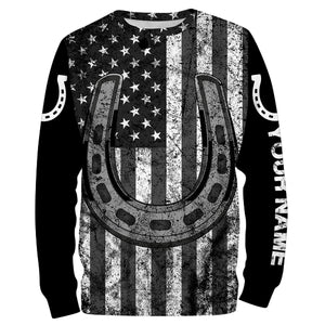 Black and white American flag tattoos of horseshoes Customize Name 3D All Over Printed horse shirt, gift for horse lovers NQS2904