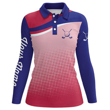 Load image into Gallery viewer, Womens golf polo shirts custom red and blue sport pattern golfing gifts, golf tops for ladies NQS7092