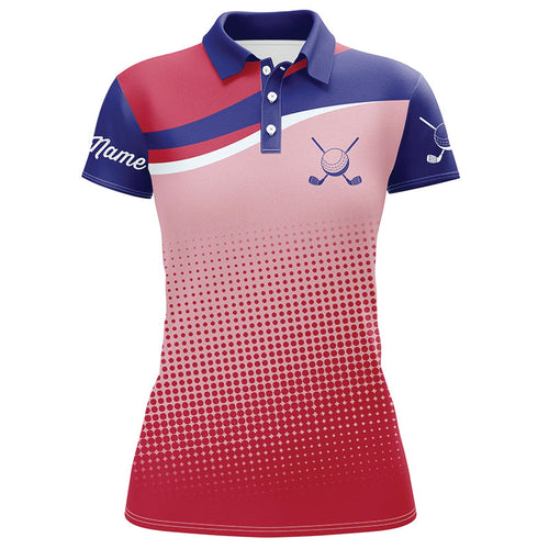 Womens golf polo shirts custom red and blue sport pattern golfing gifts, golf tops for ladies NQS7092