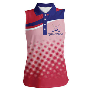 Womens sleeveless polo shirt custom red and blue sport pattern golfing gifts, golf tops for ladies NQS7092