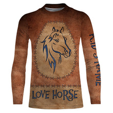 Load image into Gallery viewer, Love horse tattoo blue leather pattern Custom Name 3D All Over Printed Shirts Personalized horse shirt NQS3125