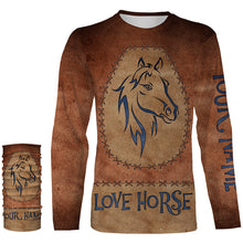 Load image into Gallery viewer, Love horse tattoo blue leather pattern Custom Name 3D All Over Printed Shirts Personalized horse shirt NQS3125