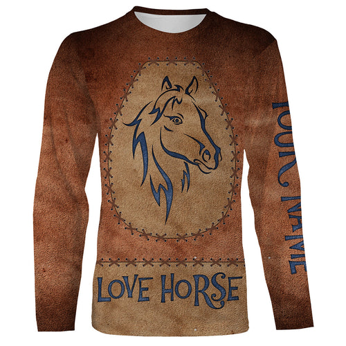 Love horse tattoo blue leather pattern Custom Name 3D All Over Printed Shirts Personalized horse shirt NQS3125