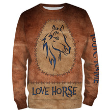 Load image into Gallery viewer, Love horse tattoo blue leather pattern Custom Name 3D All Over Printed Shirts Personalized horse shirt NQS3125