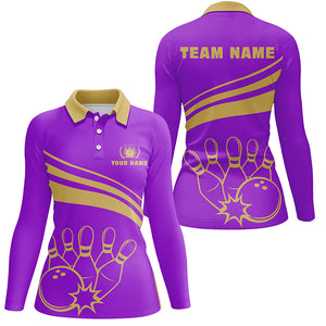 Personalized polo bowling shirts for women, custom womens bowling shirts team bowl jersey | Purple NQS5354