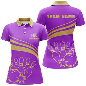 Personalized polo bowling shirts for women, custom womens bowling shirts team bowl jersey | Purple NQS5354