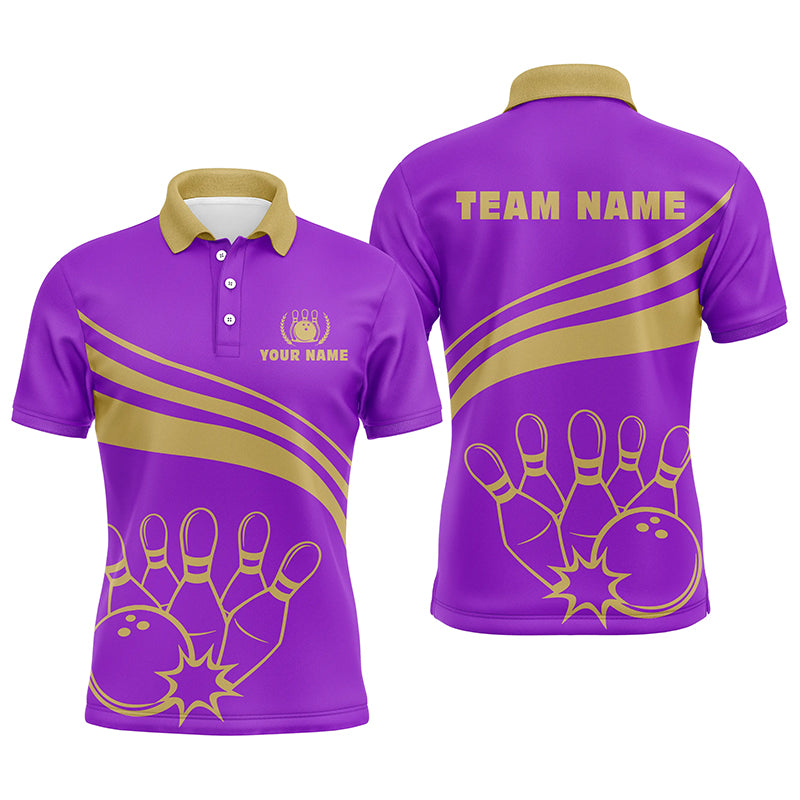Personalized bowling polo shirts for men, custom men's bowling shirt team bowl jersey | Purple NQS5354